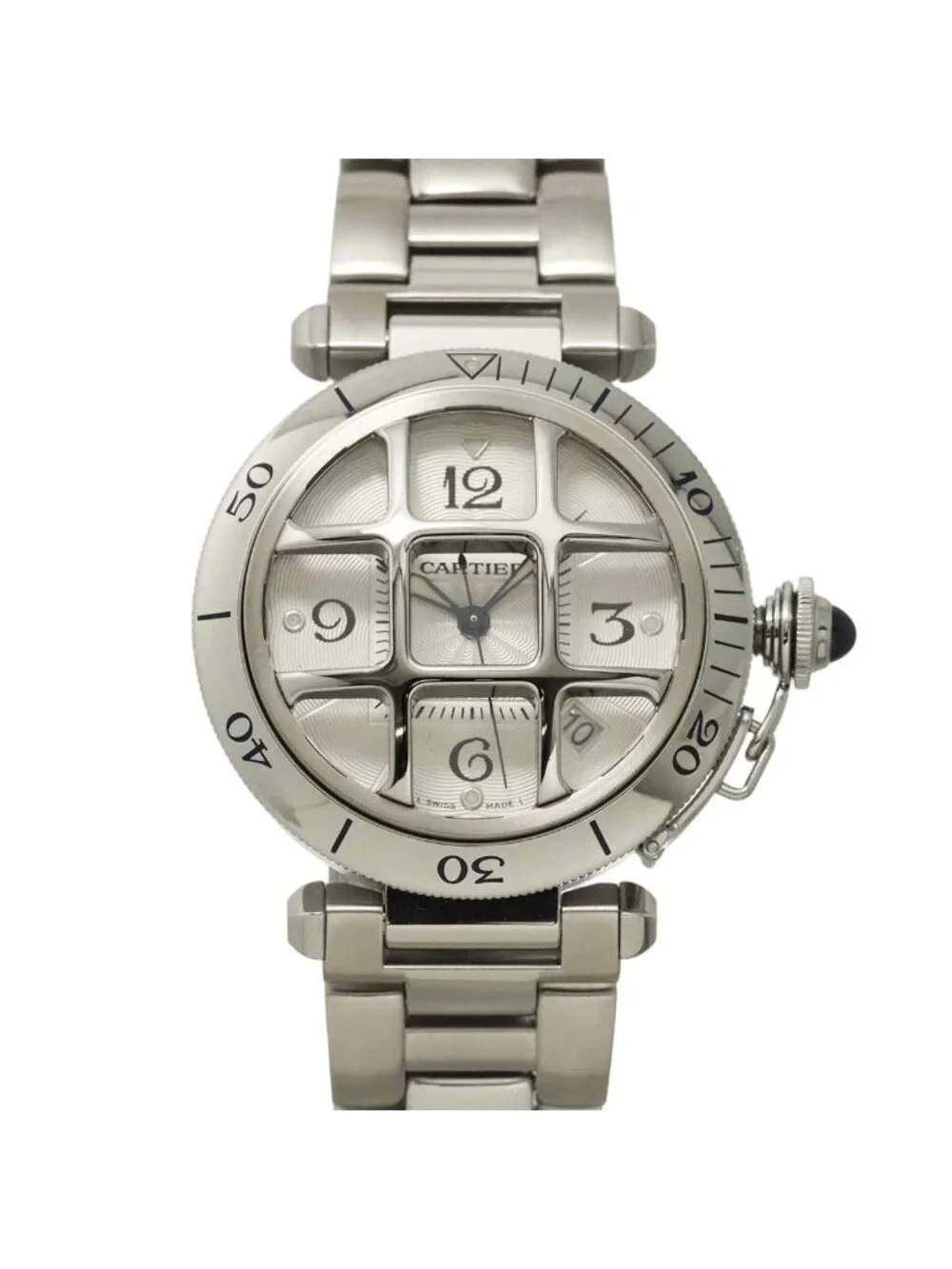 Cartier Pasha 38 Grid Watch Date Silver Automatic Winding